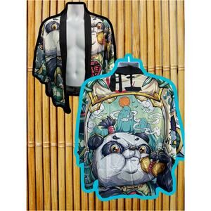 Shein XL Cartoon Panda And Chinese Letter Pattern Women's Creative Loose Kimono